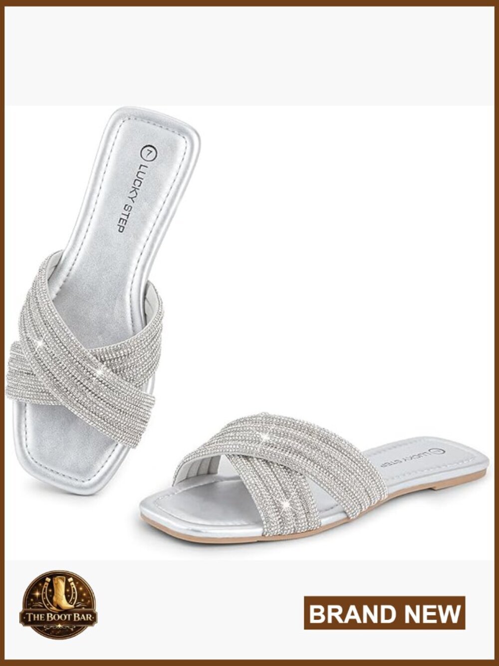 Women's Rhinestone Slide Sandals, Slip-On Open Toe, Sparkle Glitter Casual